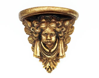 Vintage Golden Gilt Cherub Wall Shelf Decor