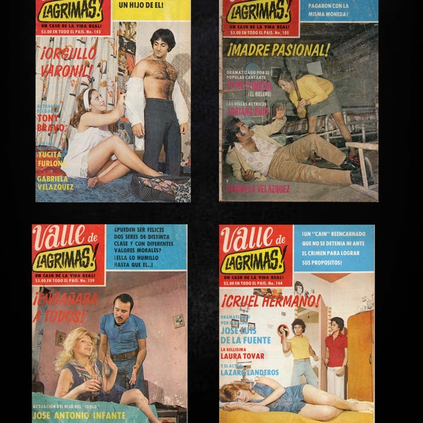 Lot of 4 "Valle De Lagrimas" 1970's Mexican Fotonovela Sleaze Pulp Comics