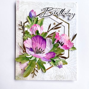 All Occasion Die Cut Greeting Card, Floral Card, Watercolour Card, Handmade Custom Card, Embossed Card, 3D Card, Birthday Card, Unique Card