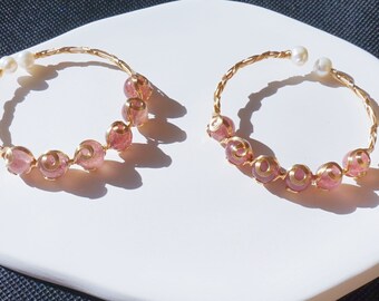 Natuarl Strawberry Quartz Bangle, Strawberry Quartz Bangle, Quartz Bangle, Gold-Plated Bangle, Quartz Bangle, Jewlery, Pink