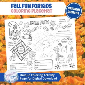 FALL/AUTUMN Fun - Druckbares Tischset für Kinder - Jahreszeiten-Tischset Bastelbogen für Geburtstag, Party, Urlaub & Feiertage