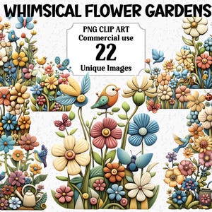 Clipart jardins de fleurs fantaisistes PNG transparents mignon floral téléchargement numérique instantané usage commercial PNG sublimation Bundle artisanat décoration