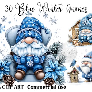 Blauwe winterkabouters clipart, ambachtelijke digitale papieren, kerstkaart maken, 300 dpi jpeg achtergronden direct downloaden commercieel gebruik JPG-bundel