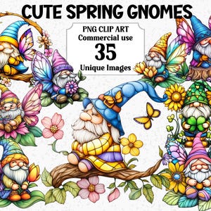 Clipart de gnomes de printemps mignon, fleurs mignonnes, travaux manuels numériques floraux amusants, téléchargement immédiat, usage commercial, sublimation Bundle PNG transparent