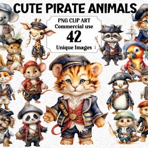Lindos animales piratas PNG Clipart - Descarga instantánea Uso comercial, tigres león pingüino gatos perros ratones koala, paquete de sublimación transparente
