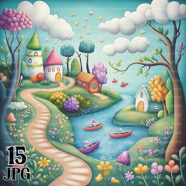 Whimsy Clips Water Floral Lakeside Whimsy Clipart Colorful Whimsical Backgrounds Quirky ...
