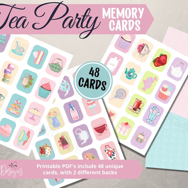 Tea Party Memory Cards - Printable Tea Party Memory Games for Adults and Kids of all ages!- Tea Party Party Activity Craft Sheet