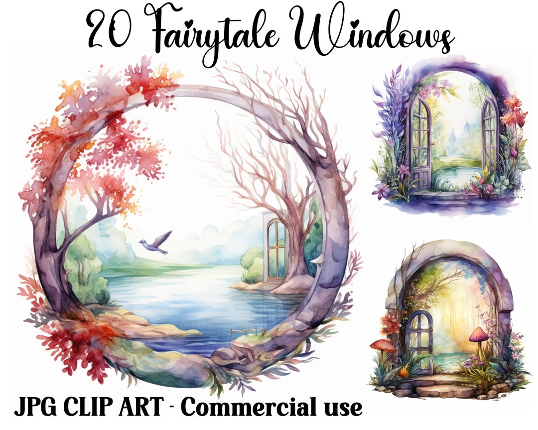 Fairytale Windows Watercolor Clipart Scenes Fantasy Worlds Etsy