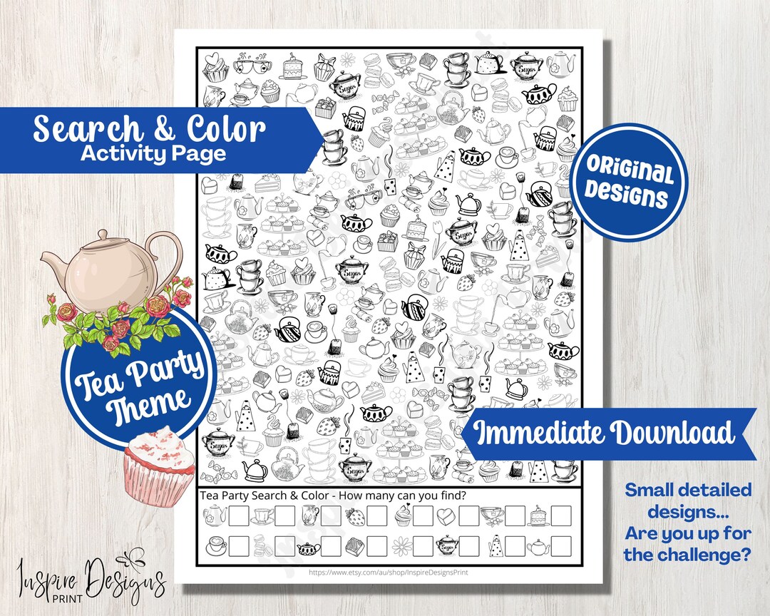 Tea Party Search & Color Doodles - I SPY Printable Counting Coloring ...