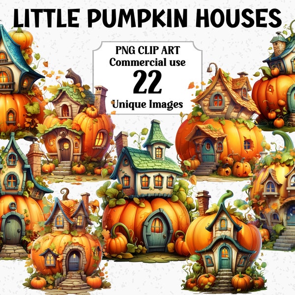 Little Pumpkin Houses Watercolor Autumn/Fall Clip Art, Digital/Paper Craft Clipart, Instant Download Commercial use Transparent clipart PNGs