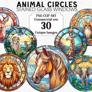 Animal Circles Stained Glass Windows Clipart, Digital & Paper Crafts, Instant Download Commercial use Transparent PNGs sublimation bundle