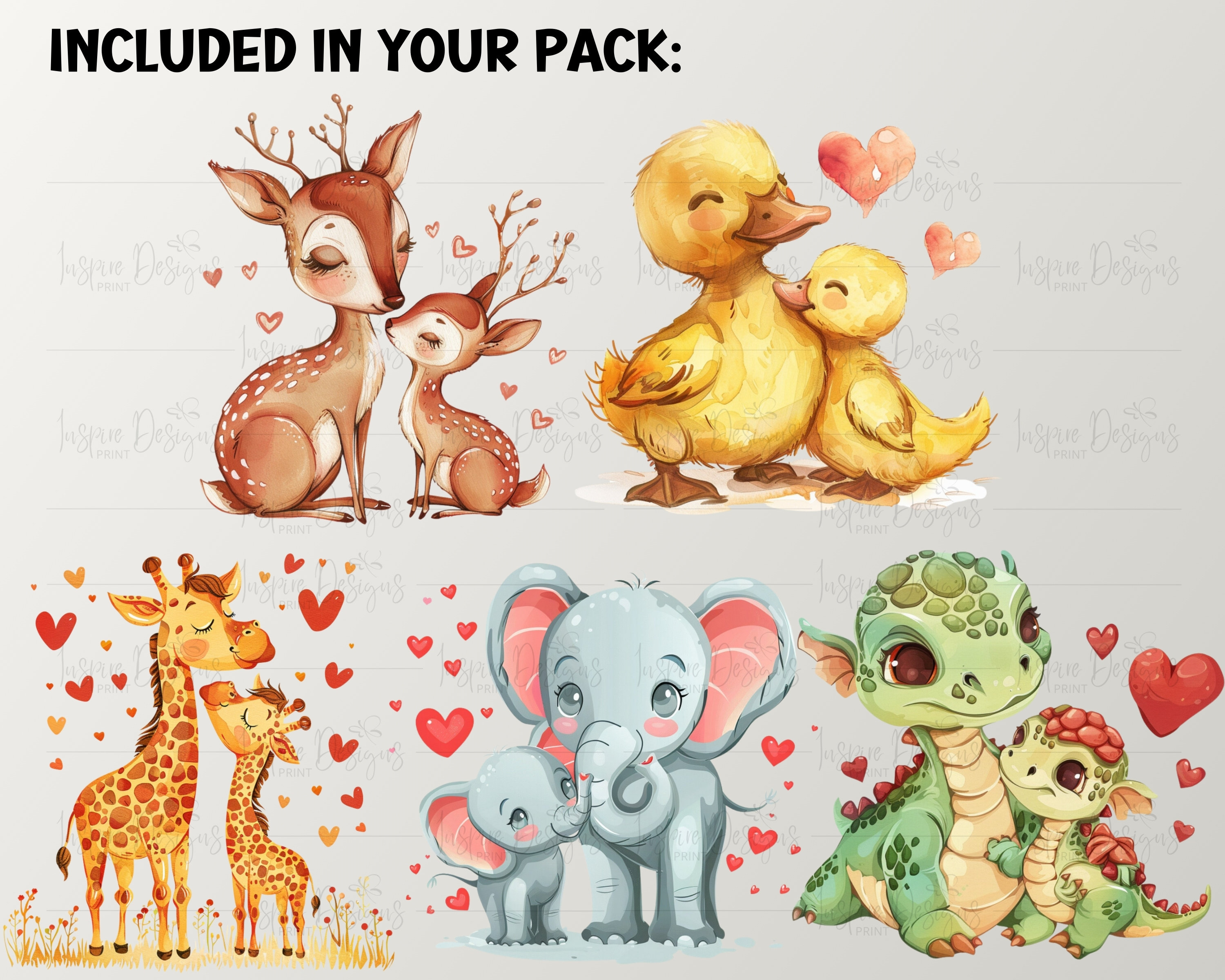 Mother & Baby Animals Watercolor Clipart, Mom Mum Dog Cat Duck Lion ...