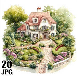 Clipart Casa e giardini di lusso Carta digitale Belle case Download istantaneo Ricche di designer Ville Piscina Sfondi Commerciali JPG Bundle