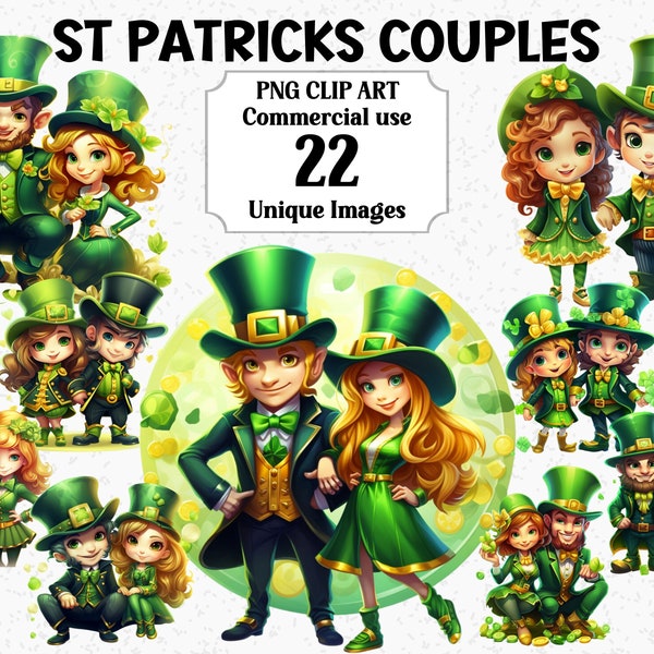 St Patricks Day Couples Watercolor Clipart, Digital Crafts, Instant Download Boys & Girls Commercial use, Transparent PNG Sublimation bundle
