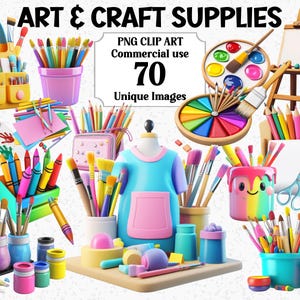 アート＆クラフト用品 3D スタイルのかわいい文房具アクセサリー クリップアート、商用利用、鉛筆ペイント カラー、透明昇華 PNG バンドル