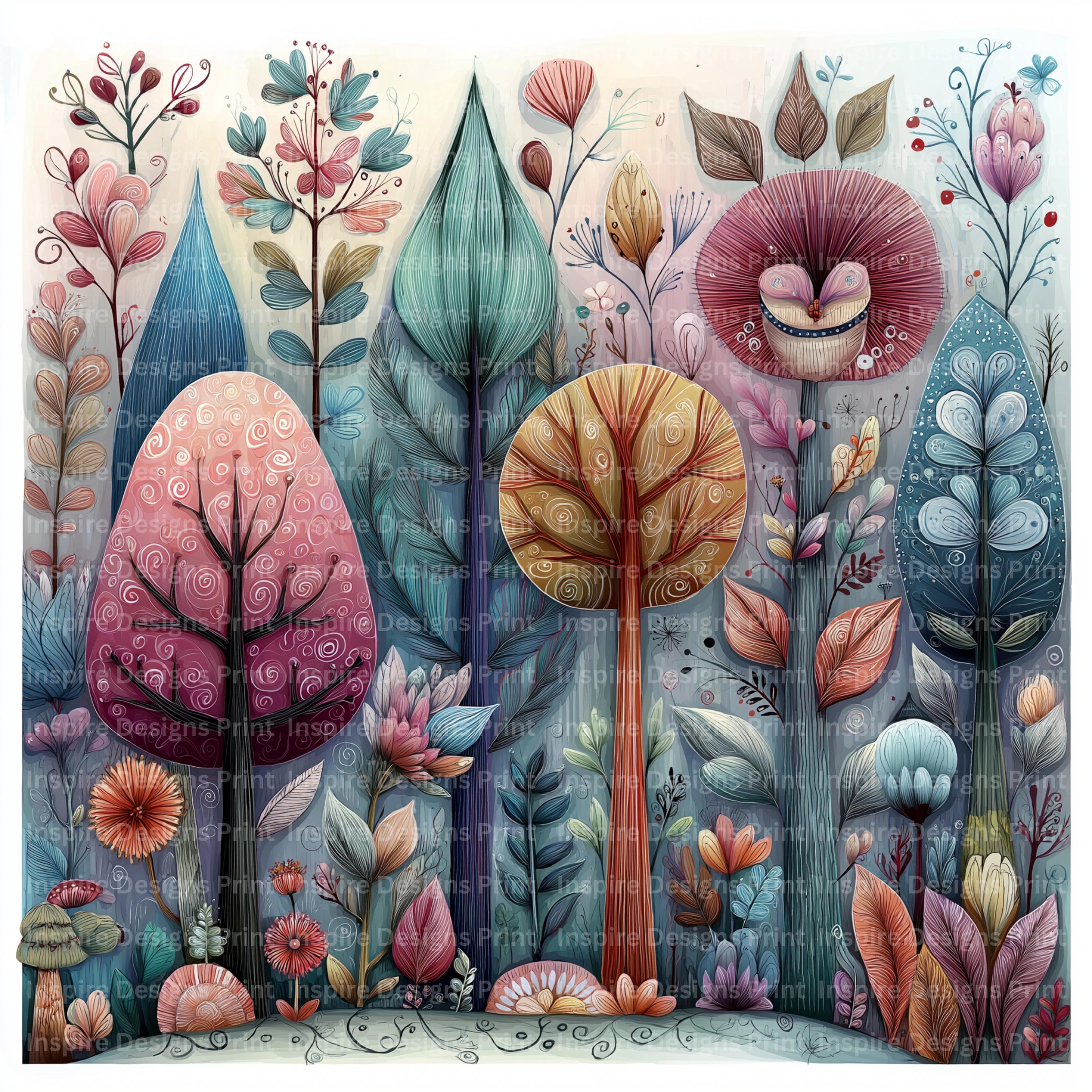 Whimsy Forest Trees Clipart Abstract Digital & Paper Craft Instant ...