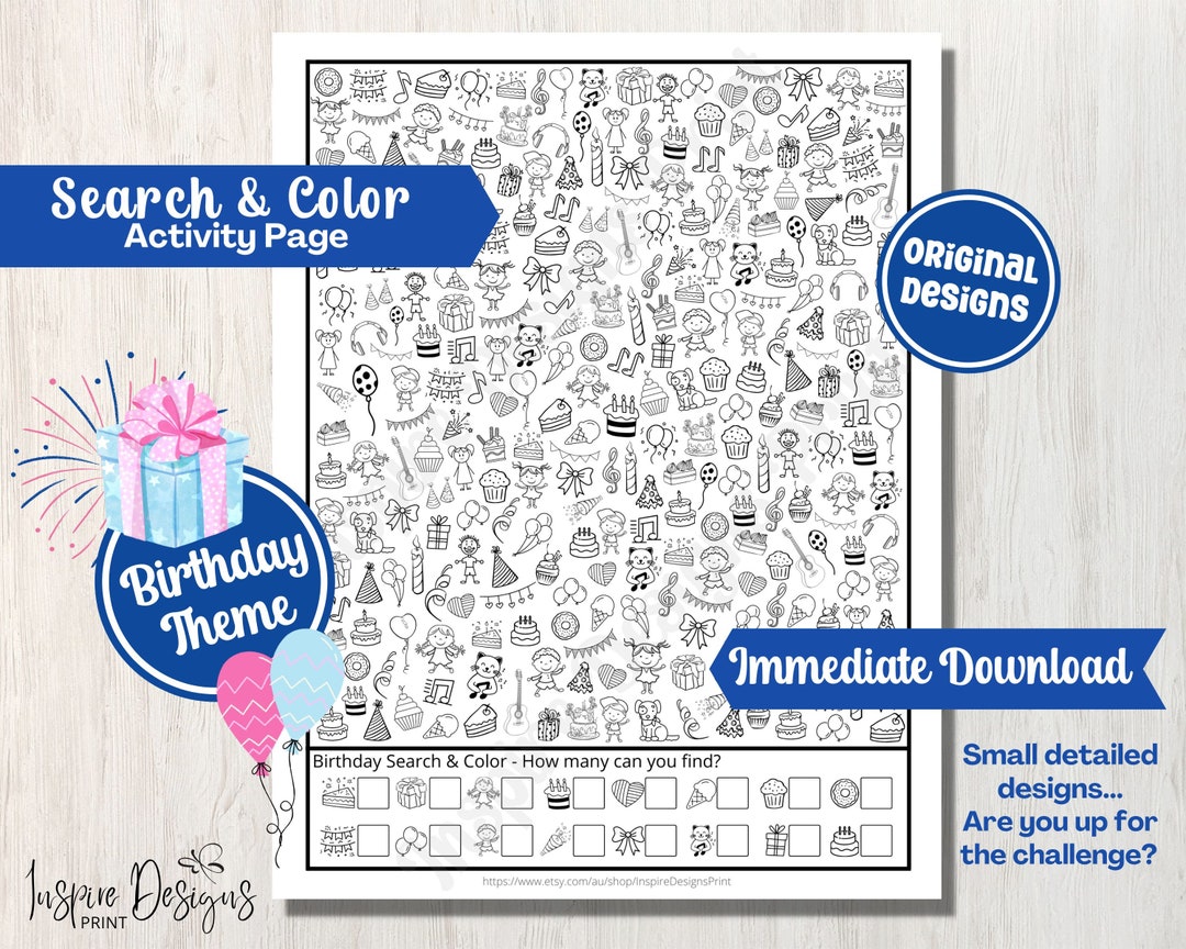 Birthday Party Search & Color Doodles I SPY Printable - Etsy