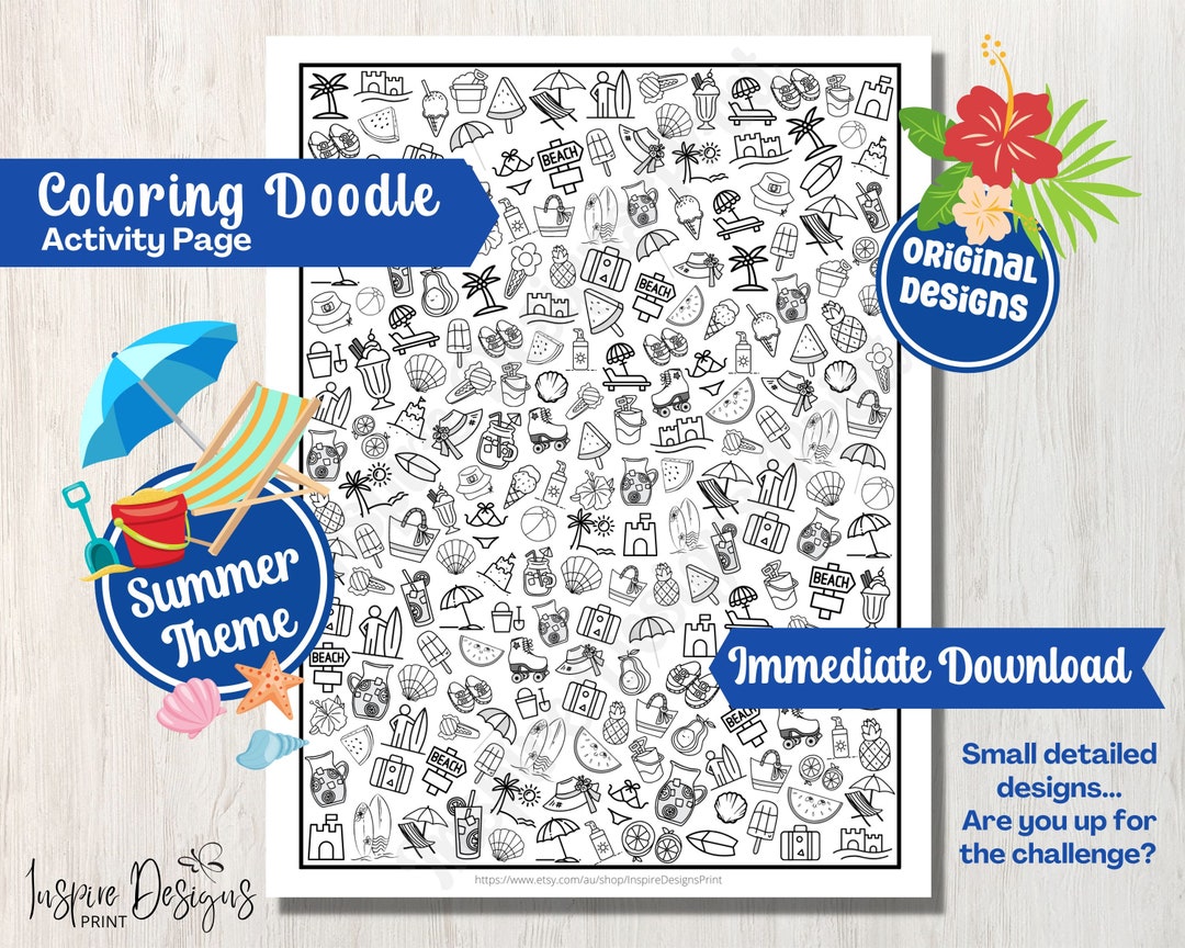 Summer Time Coloring Doodles - Printable Coloring Page for Adults and ...