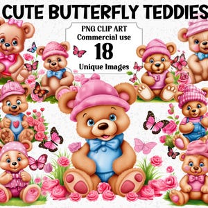 Süße Schmetterling Teddies Clipart, Valentinstag Liebe Handwerk, lebendige Sofort Download, kommerzielle Nutzung, transparente Sublimation PNGs Bündel