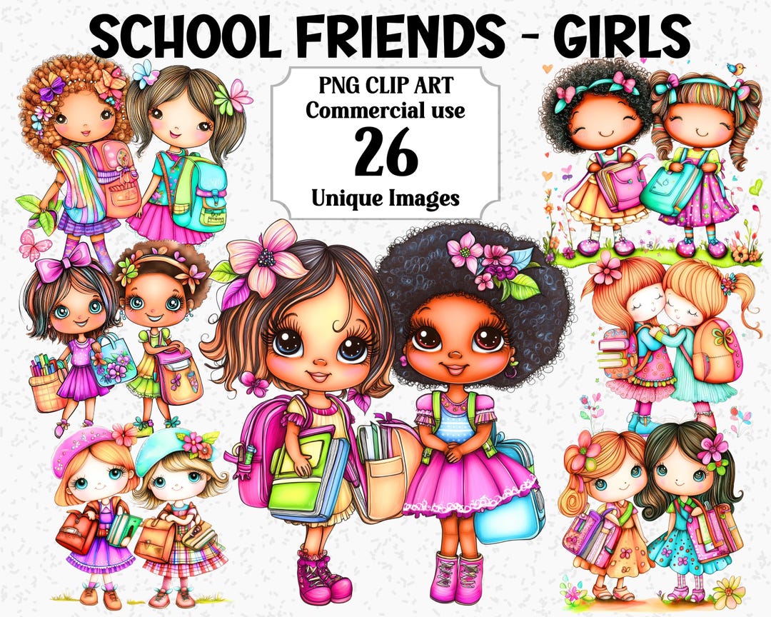 School Friends - Girls Clipart Commercial Use Children Cute Back to ...