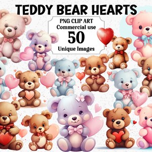 Teddy Bär Liebe Herzen Aquarell Clipart, Tier Karten lädt Handwerk, Sofort Download, kommerzielle Nutzung, Transparent PNG Sublimation Bündel