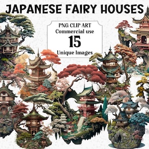 Japanese Fairy Houses Watercolor Clip Art | Digital & Paper Crafts | Instant Download, Commercial use, Transparent PNG clipart