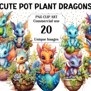 Niedliche Pflanzen Drachen Aquarell Clip Art, Digital & Papier Handwerk, Fantasy Tier, Sofort Download Kommerzielle Nutzung, Transparente PNG Clipart