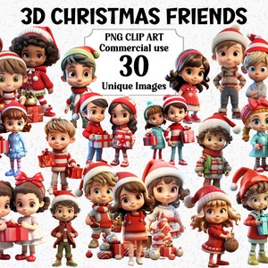 3D Style Cute Christmas Friends PNG Clipart, Instant Download Commercial use, Boys Girls Kids People Children Transparent Sublimation bundle