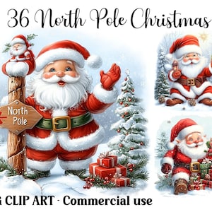 North Pole Christmas Clipart, Cute Santa Scenes Digital Craft, Card Making, Instant Download Winter Backgrounds, Commercial use JPG bundle
