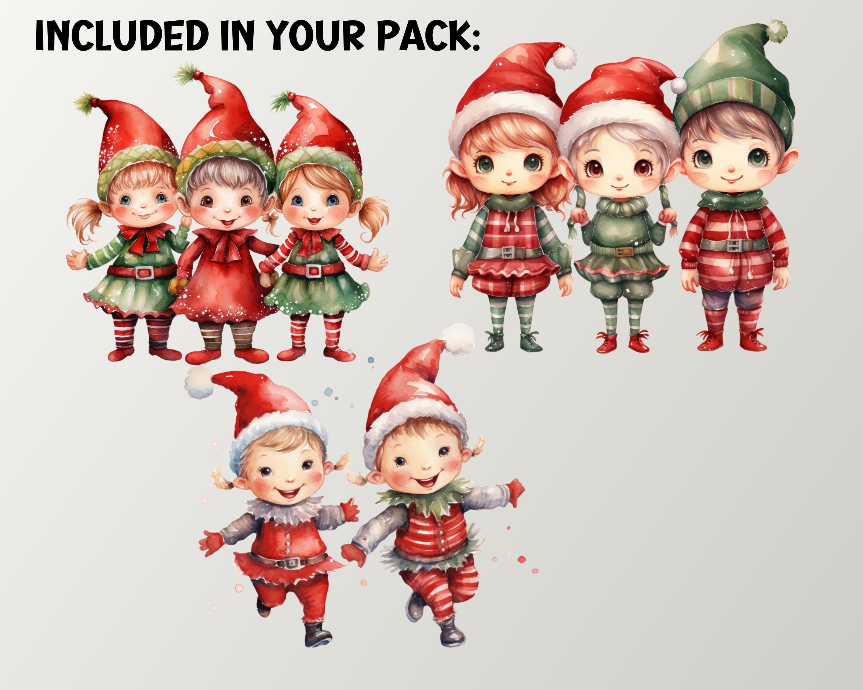Red & Green Christmas Elves Watercolor Clipart, Craft Sublimation ...