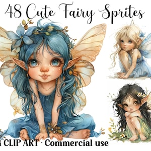 Cute Fairy Sprites Watercolor Elven Girls Clipart, Fantasy Fairytale Digital Craft, Instant Download Backgrounds bundle, Commercial use JPGs