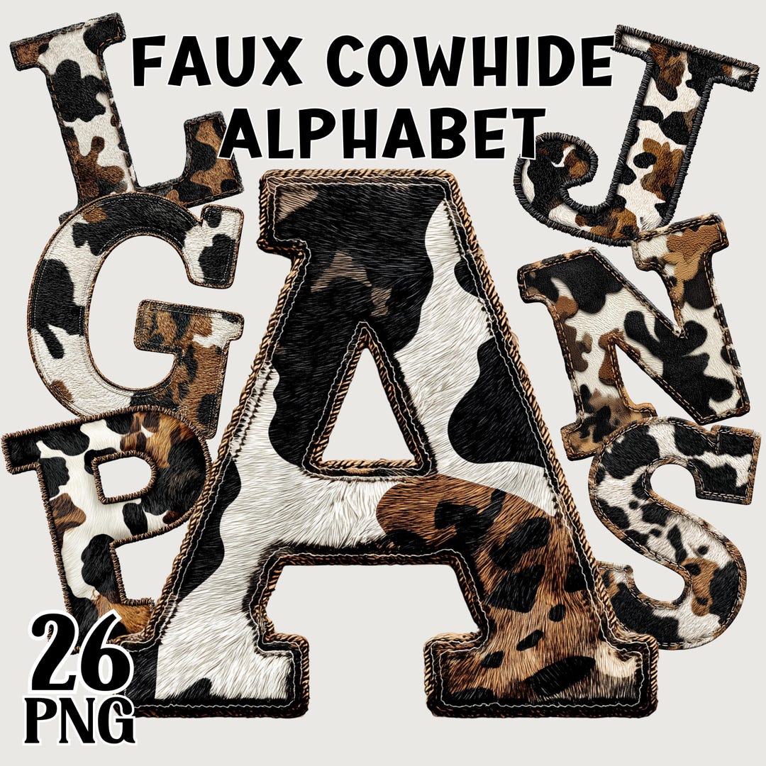 Faux Cowhide Alphabet Letters, Animal Print Font Clipart, A-Z Digital ...