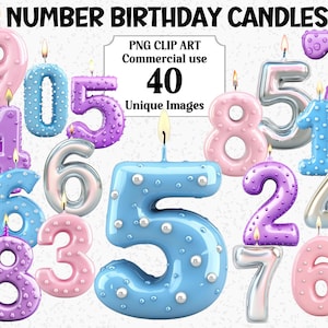 Anzahl Geburtstagskerzen Clipart, 1 2 3 4 5 6 7 8 9 10 Geburtstagsparty Handwerk, sofortiger Download, kommerzielle transparente PNG Sublimationspaket