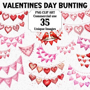 Saint Valentin Bruant aquarelle coeurs roses et rouges Clipart, cartes artisanat, décorations de fête, utilisation commerciale PNG Transparent sublimation Bundle