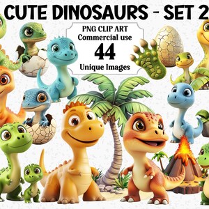 Schattige dinosaurussen clipart (set 2) 3D-stijl PNG - instant download eieren, voetafdrukken, moeder en baby, commerciële, transparante sublimatiebundel