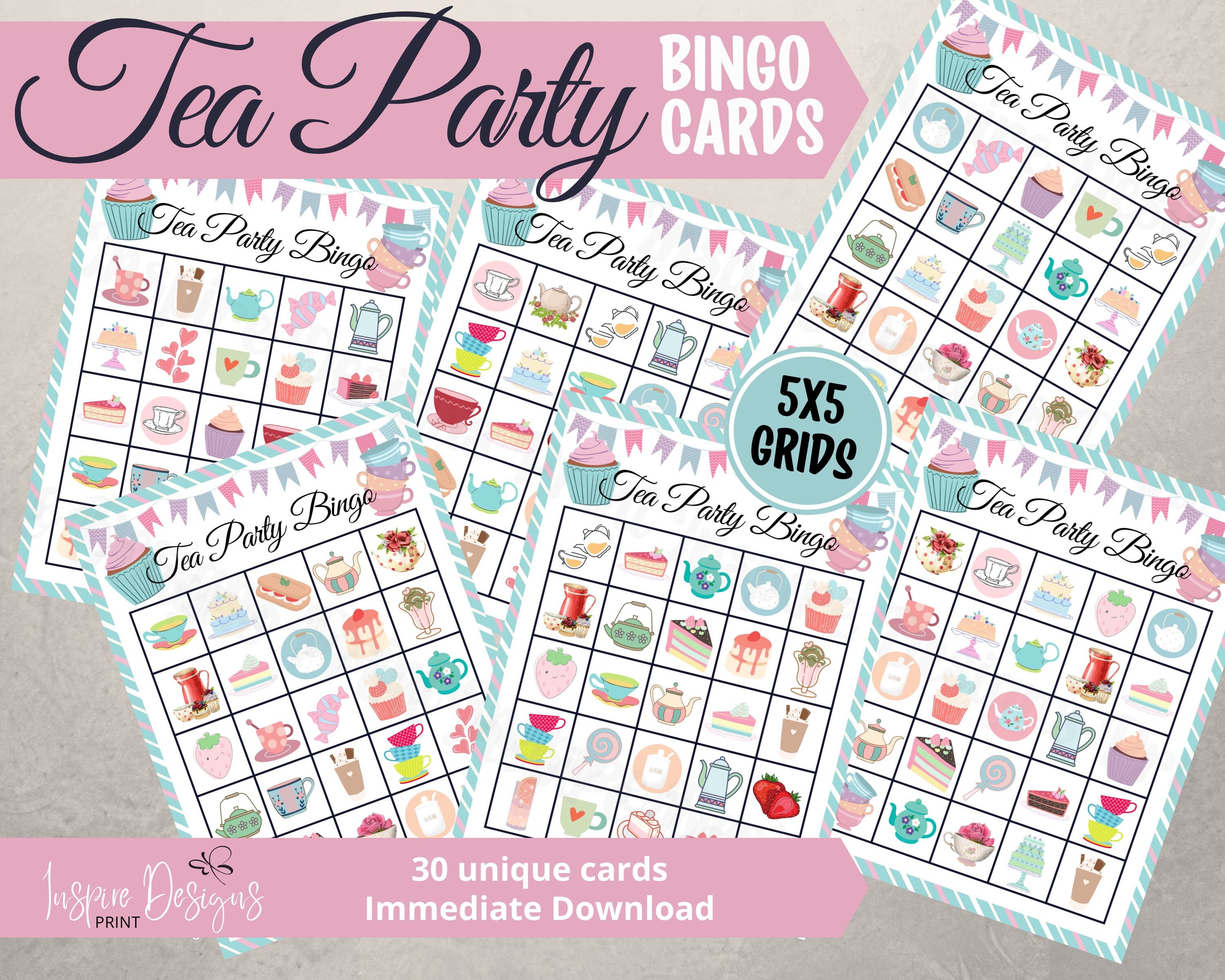 Tea Party BINGO Cards Printable Tea Party BINGO Game for Adults and ...