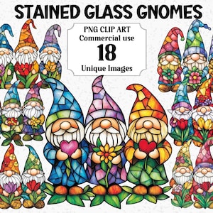 Clipart de gnomes de vitrail, fleurs printanières mignonnes, travaux manuels numériques floraux, téléchargement immédiat, usage commercial PNG Transparent par sublimation Bundle