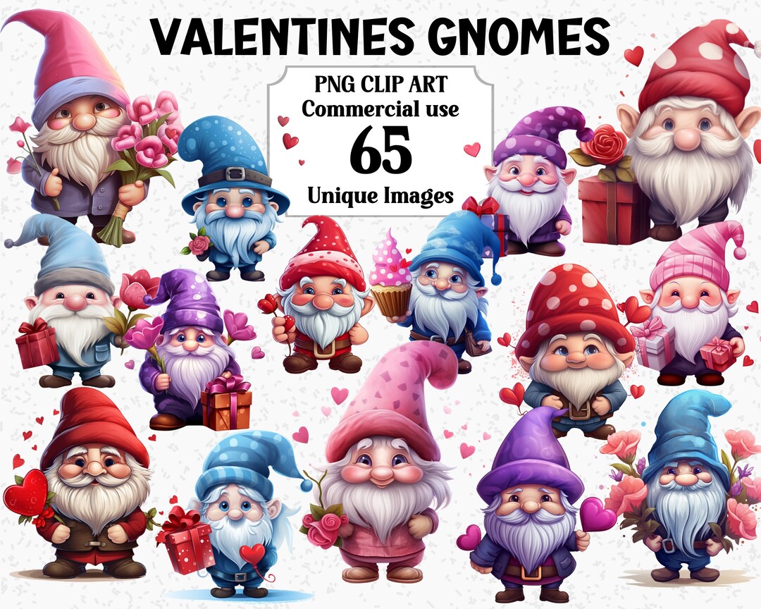 Valentines Day Gnomes Watercolor Clipart, Love Hearts Flowers Presents ...