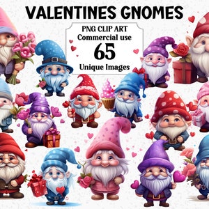 Clipart aquarelle de gnomes de la Saint-Valentin, amour coeurs fleurs cadeaux, téléchargement immédiat, usage commercial, sublimation Bundle PNG Transparent