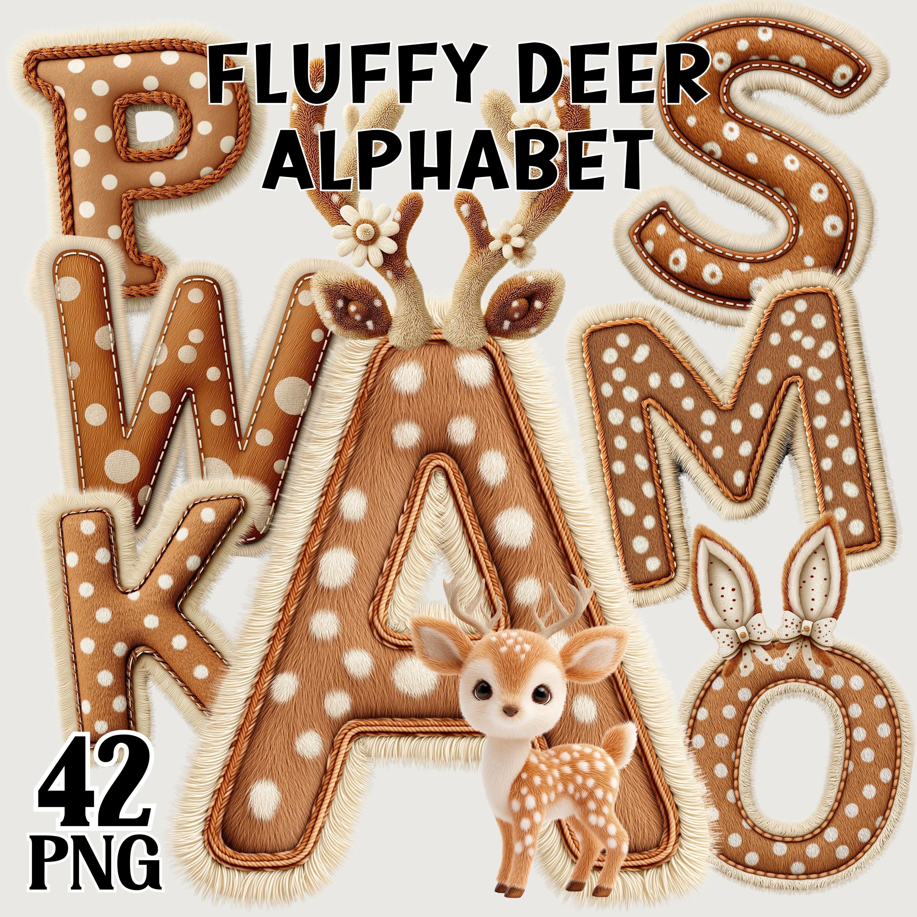 Fluffy Deer Alphabet Letters, Faux Animal Hide Print Font Clipart, A-Z ...