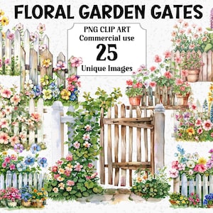 Lot de portes de jardin floral aquarelle Clipart scènes de fleurs artisanat décorations Nature téléchargement numérique commercial sublimation transparente PNG