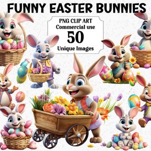 Lustige Osterhasen Aquarell Bunny Kaninchen Clipart, digitales Handwerk, Sofortiger Download Kommerzielle Nutzung Transparente PNG Sublimationspaket
