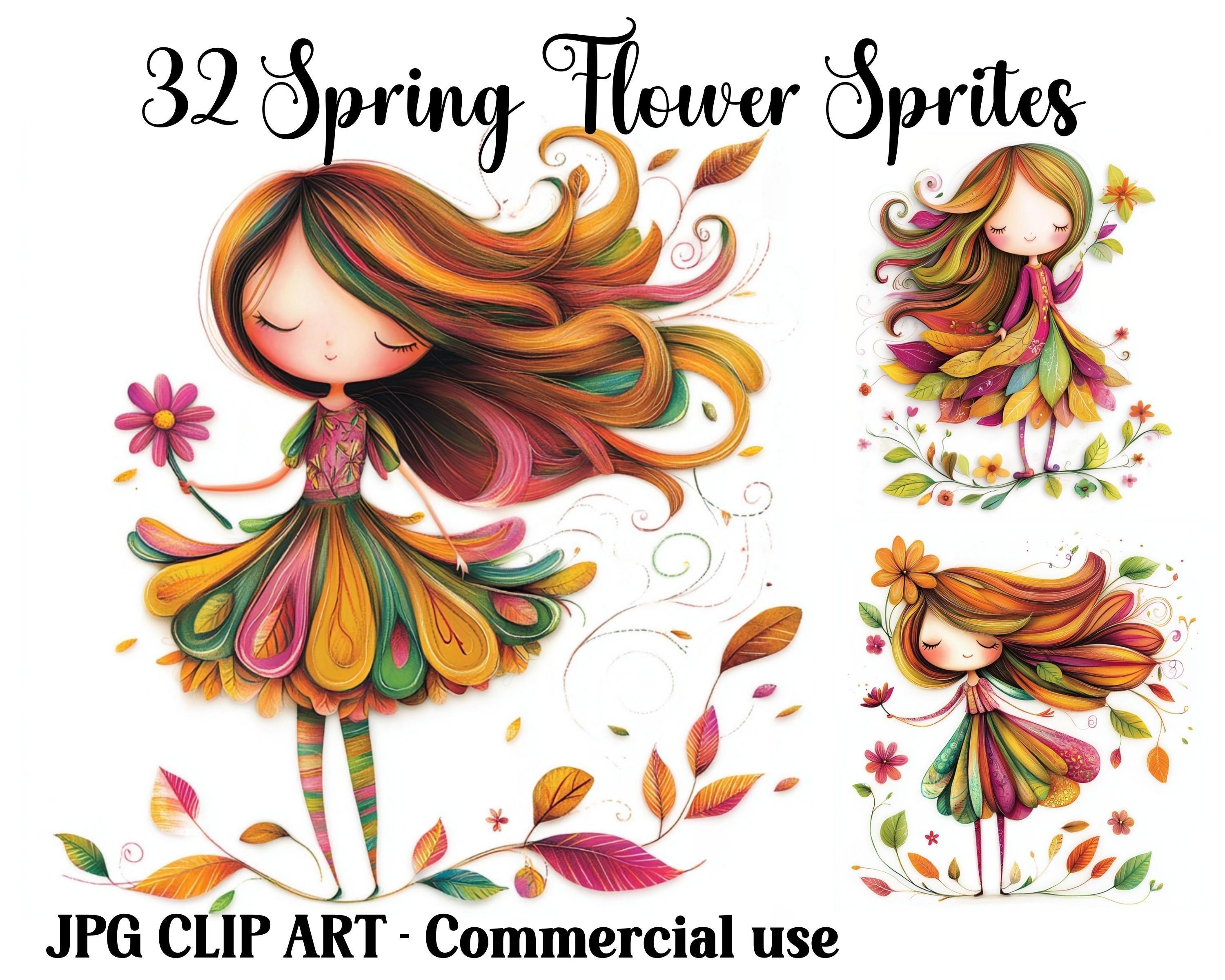 32 Spring Flower Sprites Clipart, Digital/paper Craft, Instant Download ...