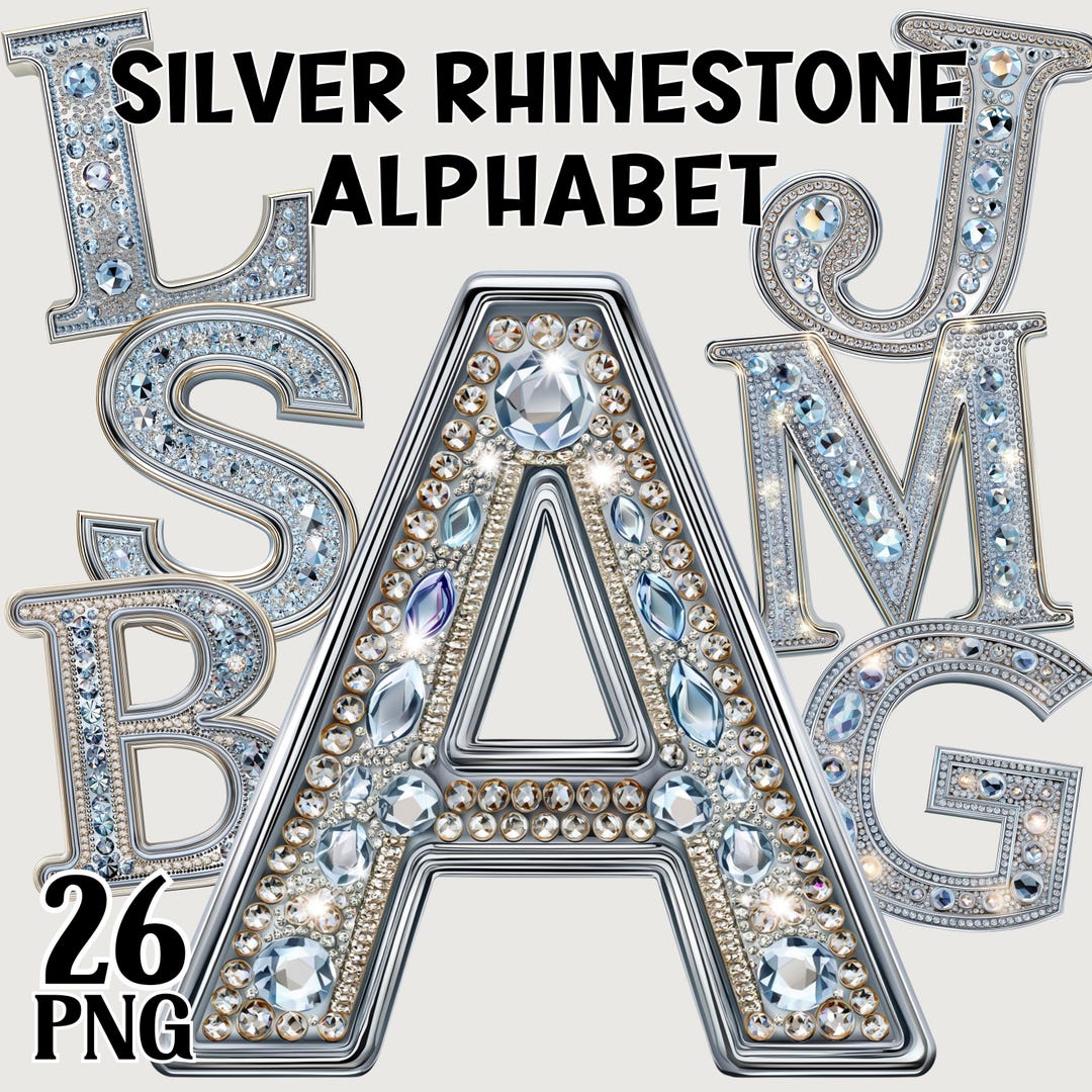 Silver Faux Rhinestone Alphabet Letters, Elegant Sparkly Faux Gem Font ...