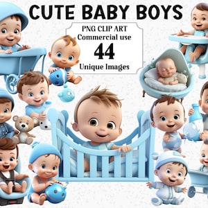 3D Style Cute Baby Boys Clipart, Children Kids People, Son, Sleeping Babies, Toddler Family, Commercial Transparent Sublimation PNG bundle