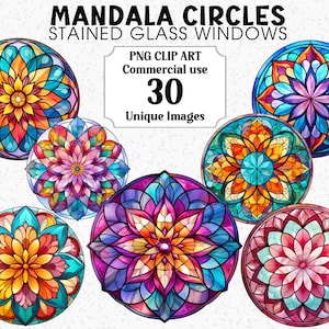 Mandala Circles Stained Glass Windows Clip Art, Digital & Paper Crafts, Instant Download, Commercieel gebruik Transparante PNGs Clipart, Wall Art