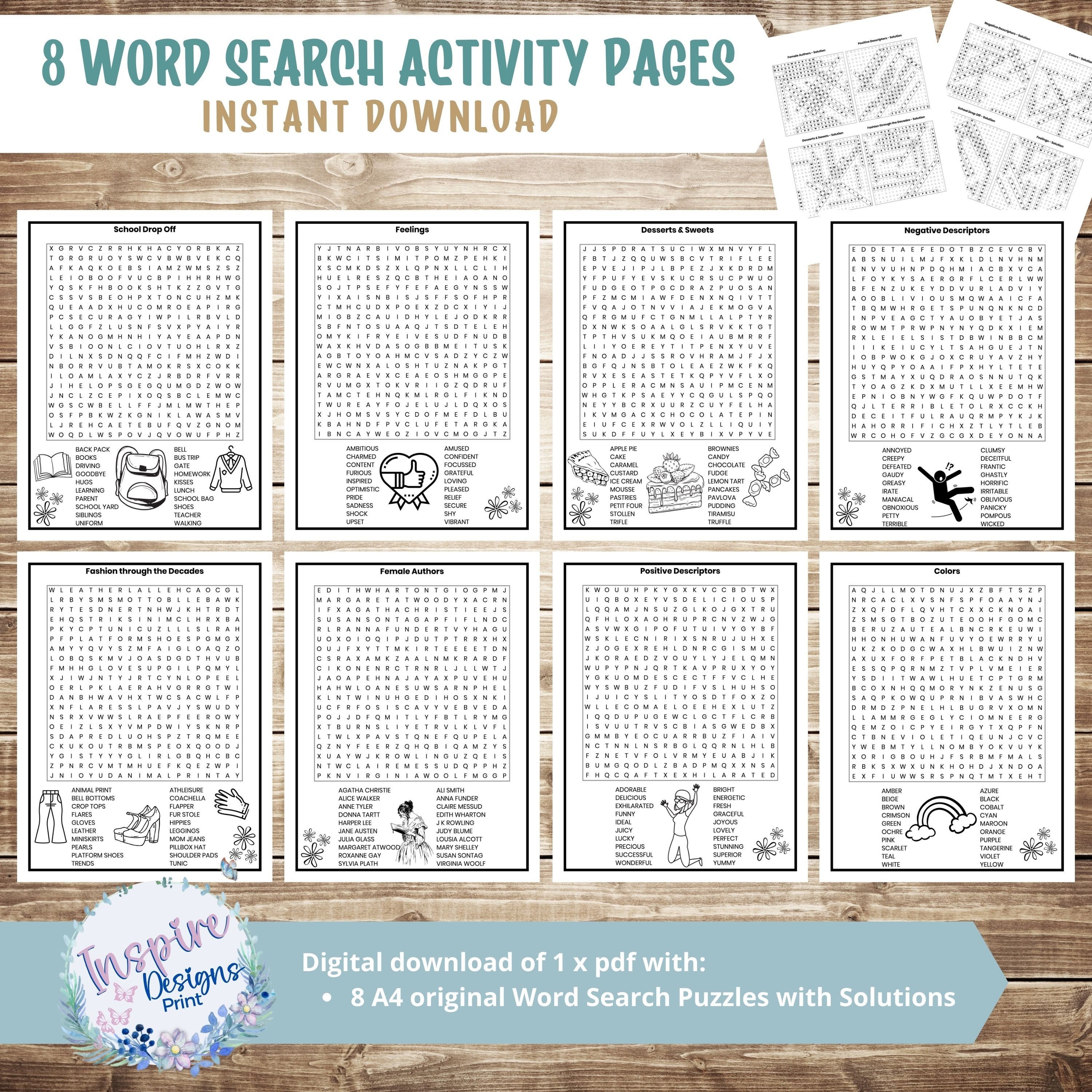 8 X Women S Printable Word Search Puzzles Word Find Game Etsy