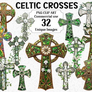 Clipart croix celtiques, St Patricks Day art irlandais religieux artisanat numérique, téléchargement immédiat Commercial, PNG Transparent Sublimation Bundle