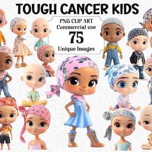 3D-Stil Tough Cancer Kinder süße Kinder Clipart Kommerzielle Nutzung Jungen & Mädchen Menschen Überlebende Sohn Tochter Transparent Sublimation PNG Bundle