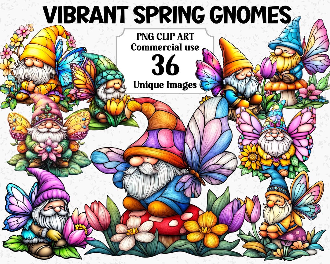 Vibrant Spring Gnomes Clipart, Cute Bright Flowers Fun Digital Crafts ...
